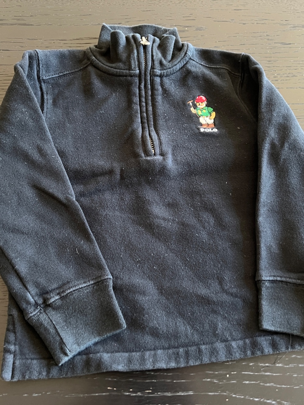 Ralph Lauren Kids Black Half-Zip Sweatshirt with Embroidered Character